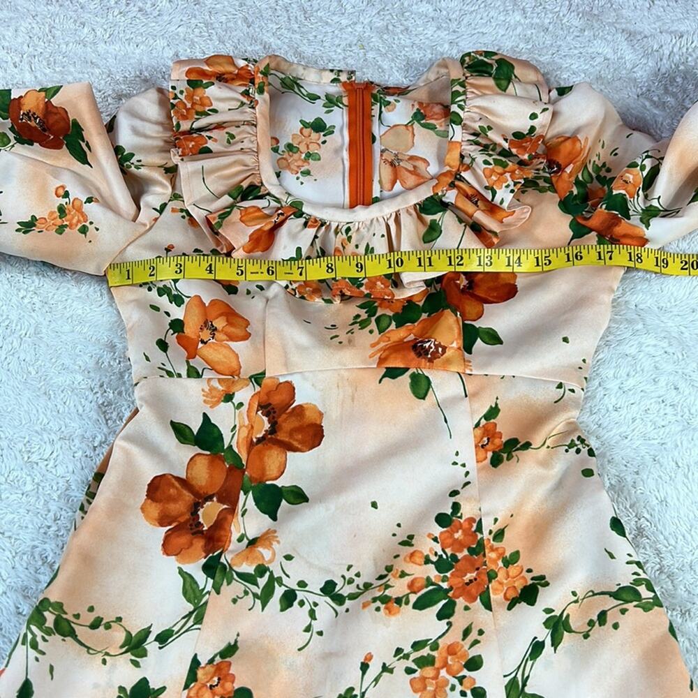 Vintage 70s does Victorian unbranded ruffled orange floral maxi dress, small - Picture 5 of 16
